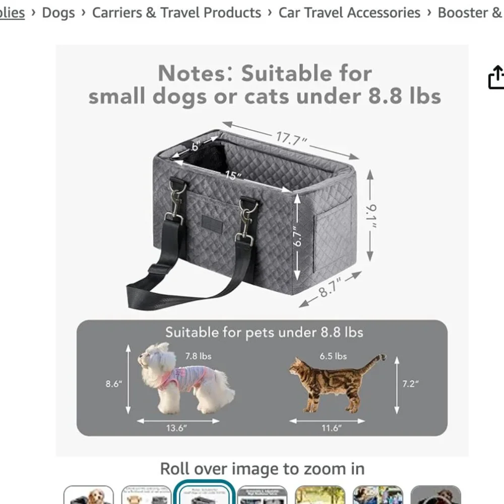 PetThem Car Seat For Small Dogs & Cats For Center Console NEW